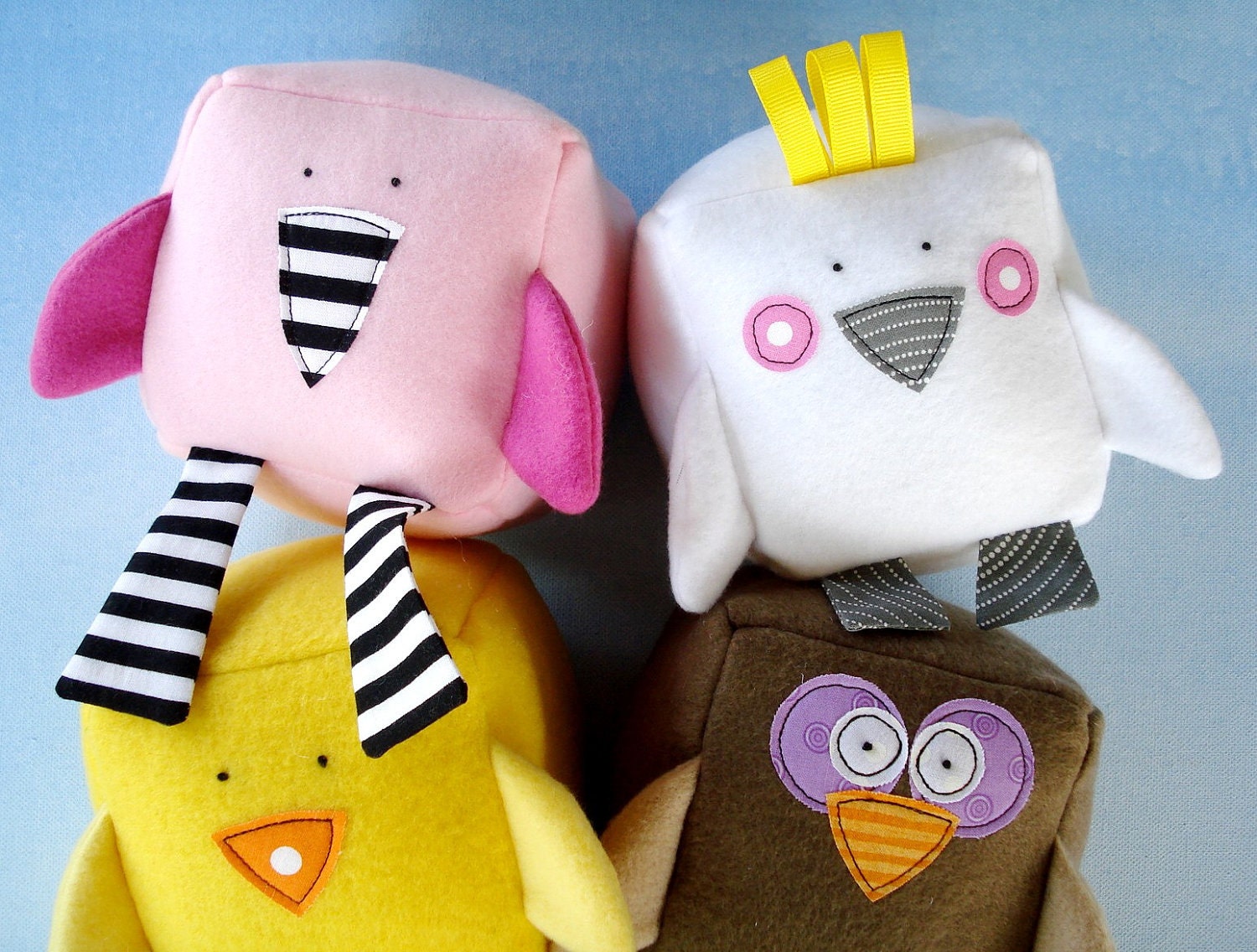 SALE - PDF ePATTERN - Bird Blocks Toy Sewing Pattern - Flamingo, Cockatoo, Chick, Owl, Parrot and Penguin