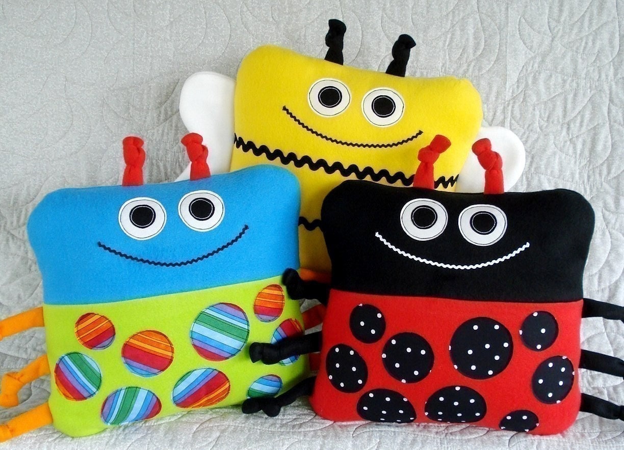 Toy Sewing Pattern - PDF ePATTERN for Beetle, Bee and Ladybug Pillows