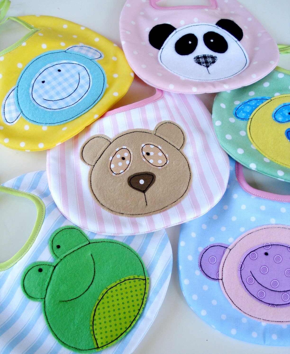 SALE - PDF ePattern for Baby Animal Appliques and Bib - Teddy, Panda, Dog, Monkey, Sheep and Frog - Sewing Pattern