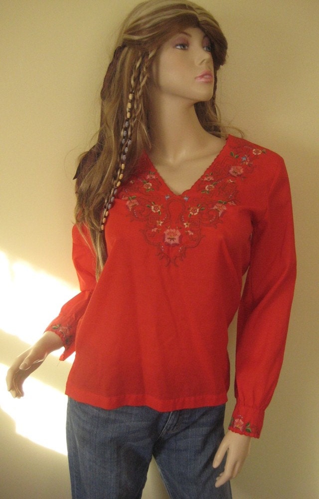 little red embroidered shirt S-M