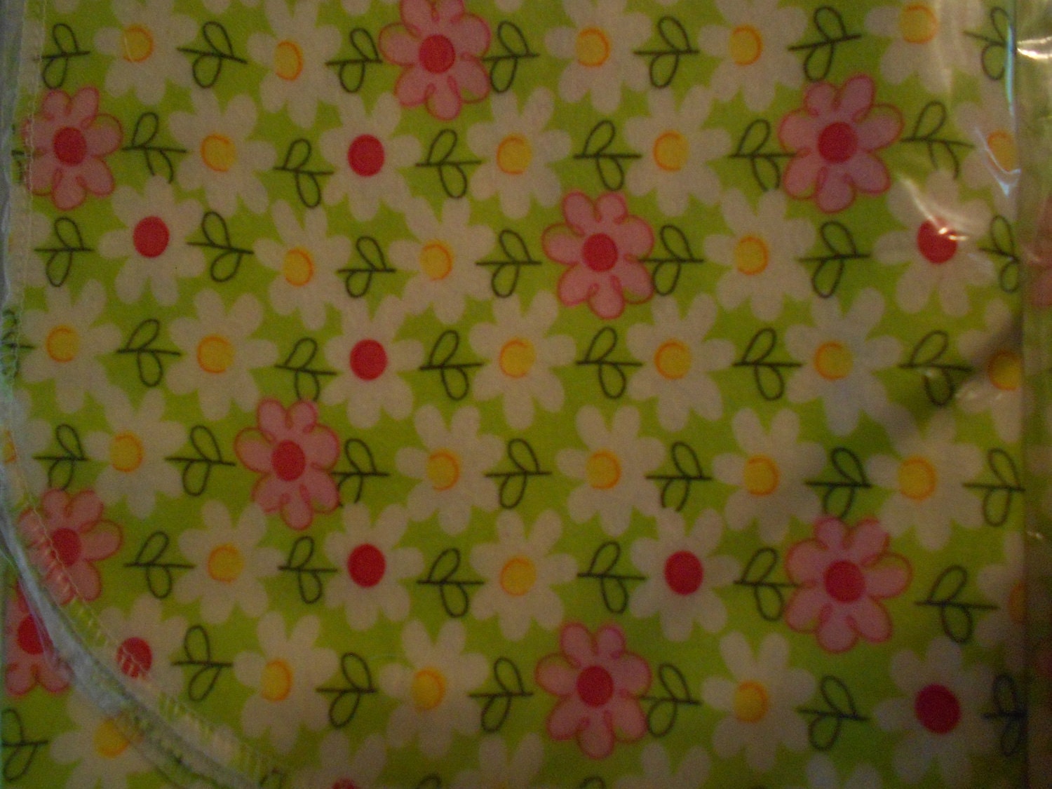 Store Closing Sale Extra Large Flannel Receiving Blanket White and Pink Daisy on Lime Green