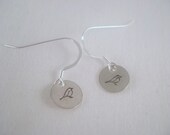 Bird Earrings Sterling Silver Circle Hand Stamped