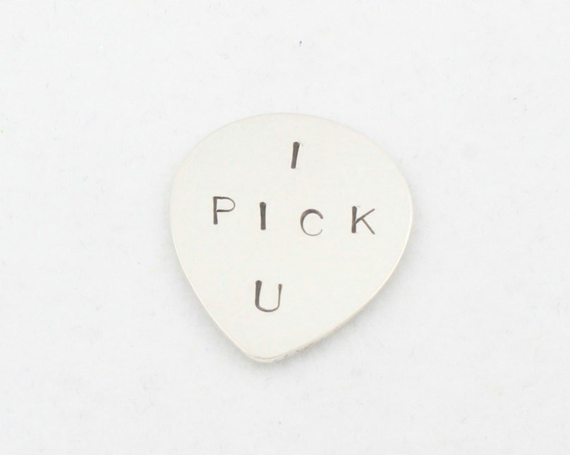 Guitar Pick Sterling Silver Hand Stamped Custom Personalized