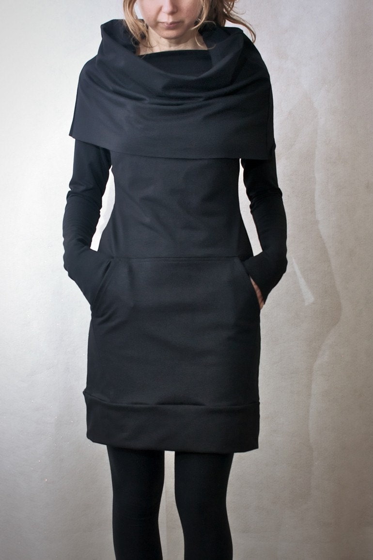 On Sale - Black Cowl Neck Pocket Tunic