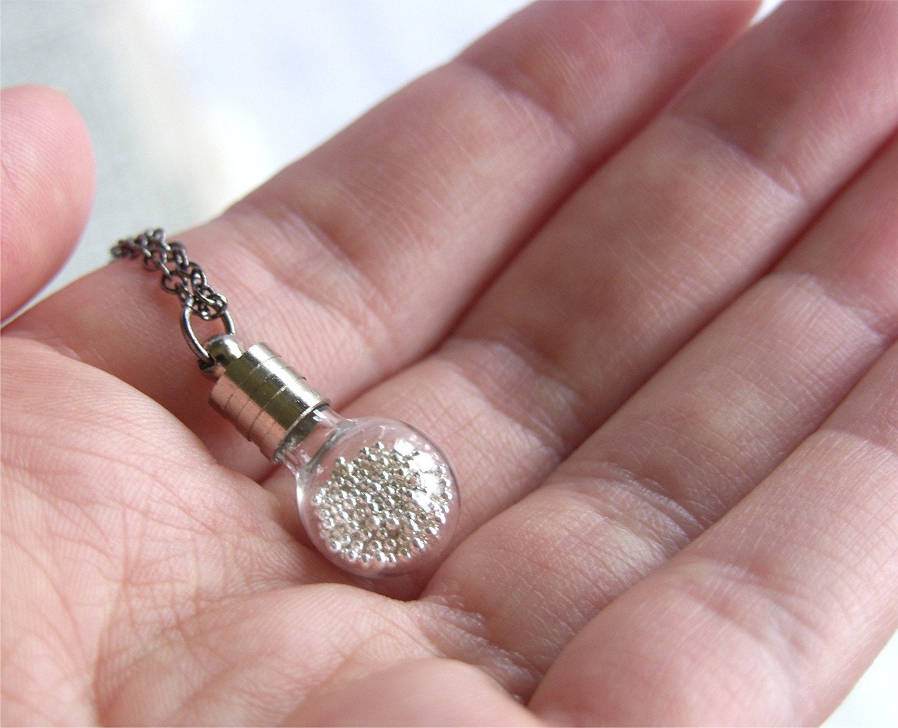 Silver Microbead Glass Capsule Necklace - 'Mercury'