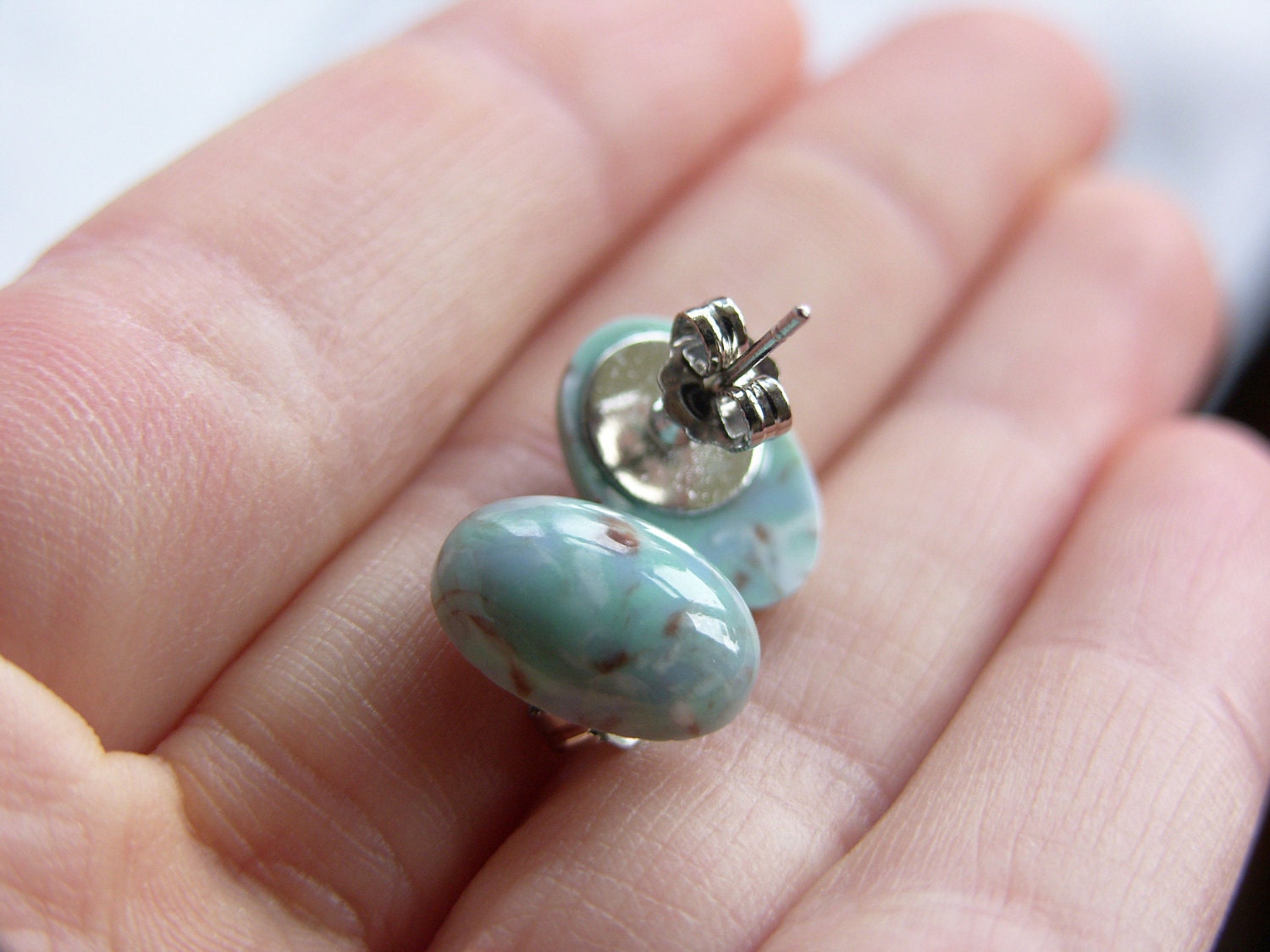 Vintage Blue Speckle Stud / Post Earrings