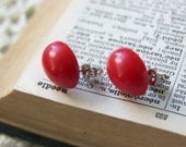 Red Oval Vintage Stud / Post Earrings