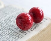 Marbled Red Round Vintage Stud / Post Earrings
