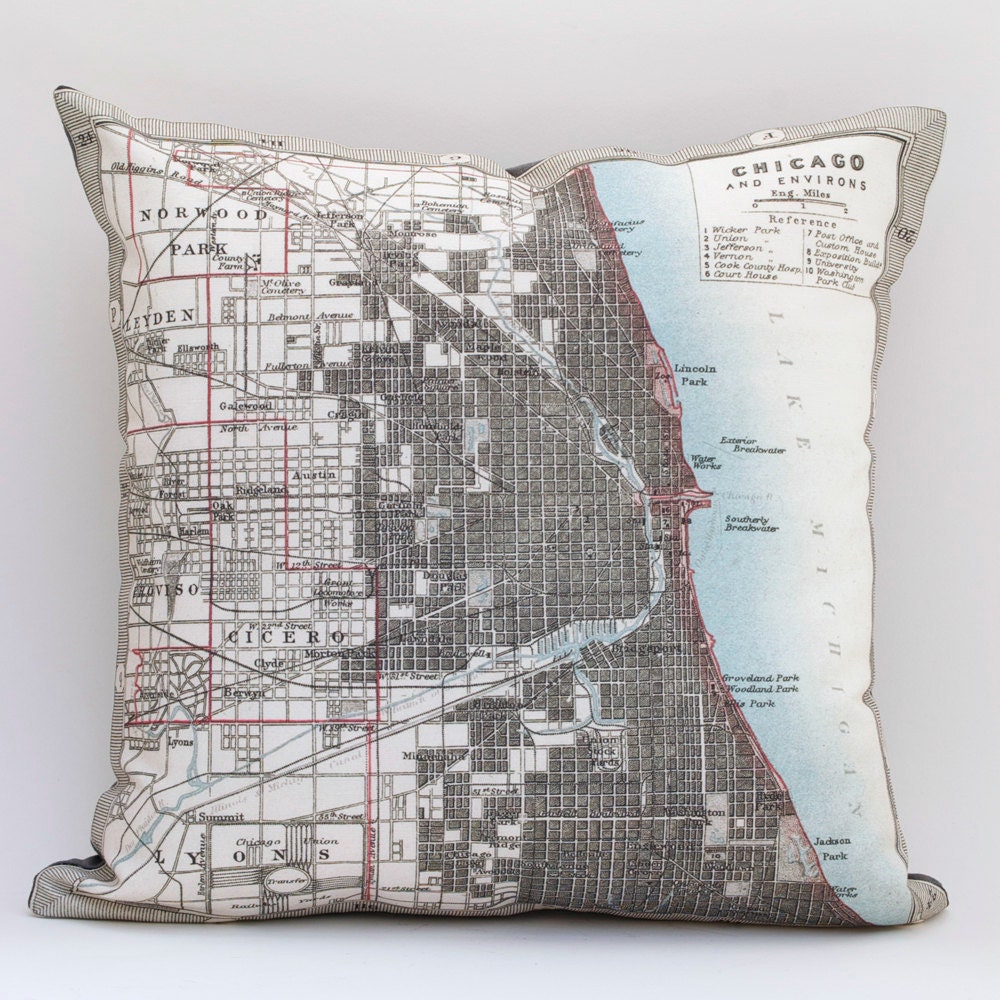 vintage CHICAGO map pillow DIY kit, made to order, 16x16 envelope style