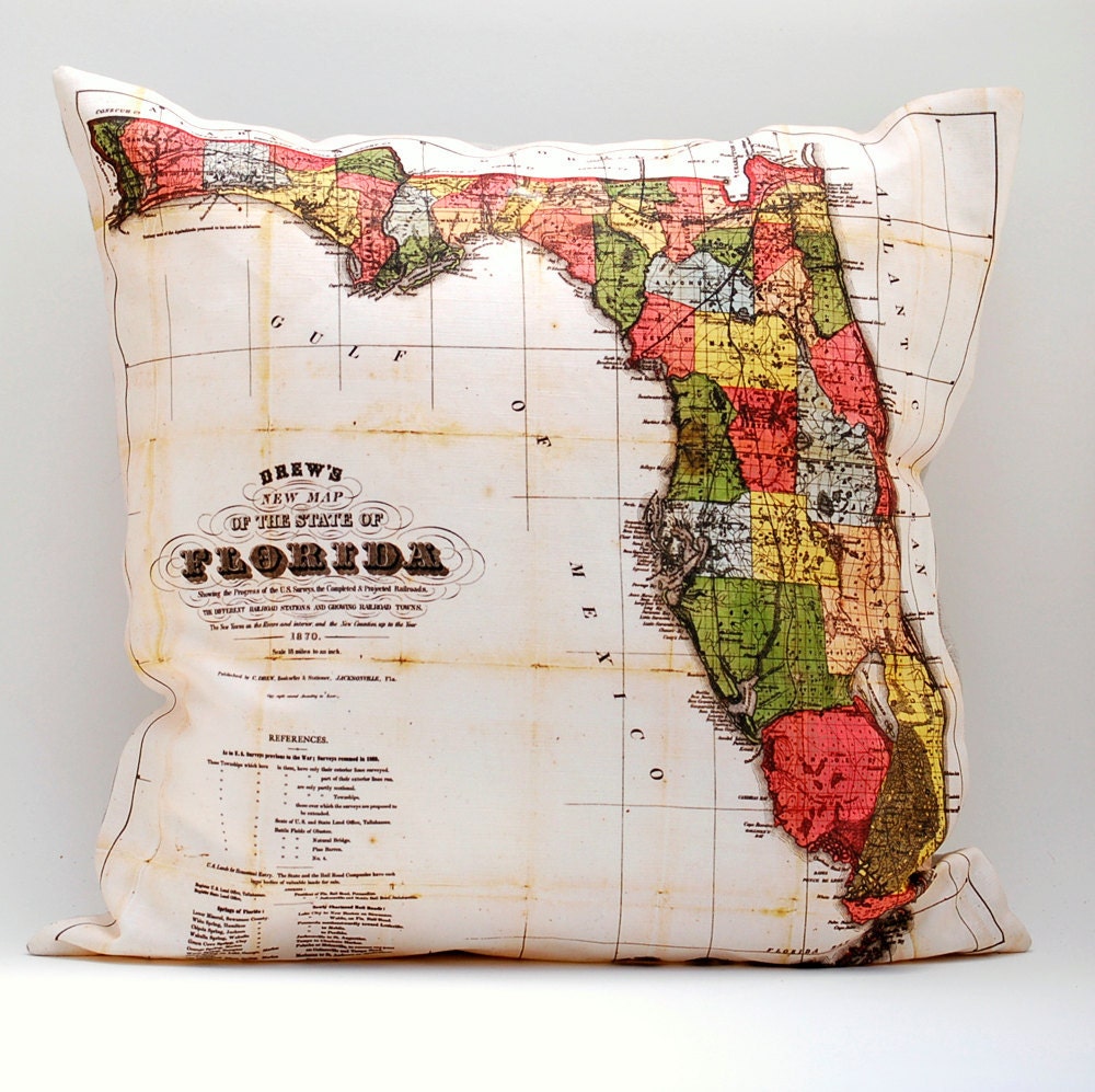 vintage FLORIDA  map pillow DIY KIT, made to order, 16x16 envelope style