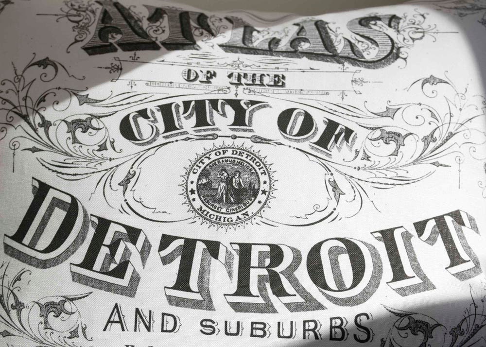 vintage DETROIT atlas pillow DIY kit, made to order 16x16 envelope style