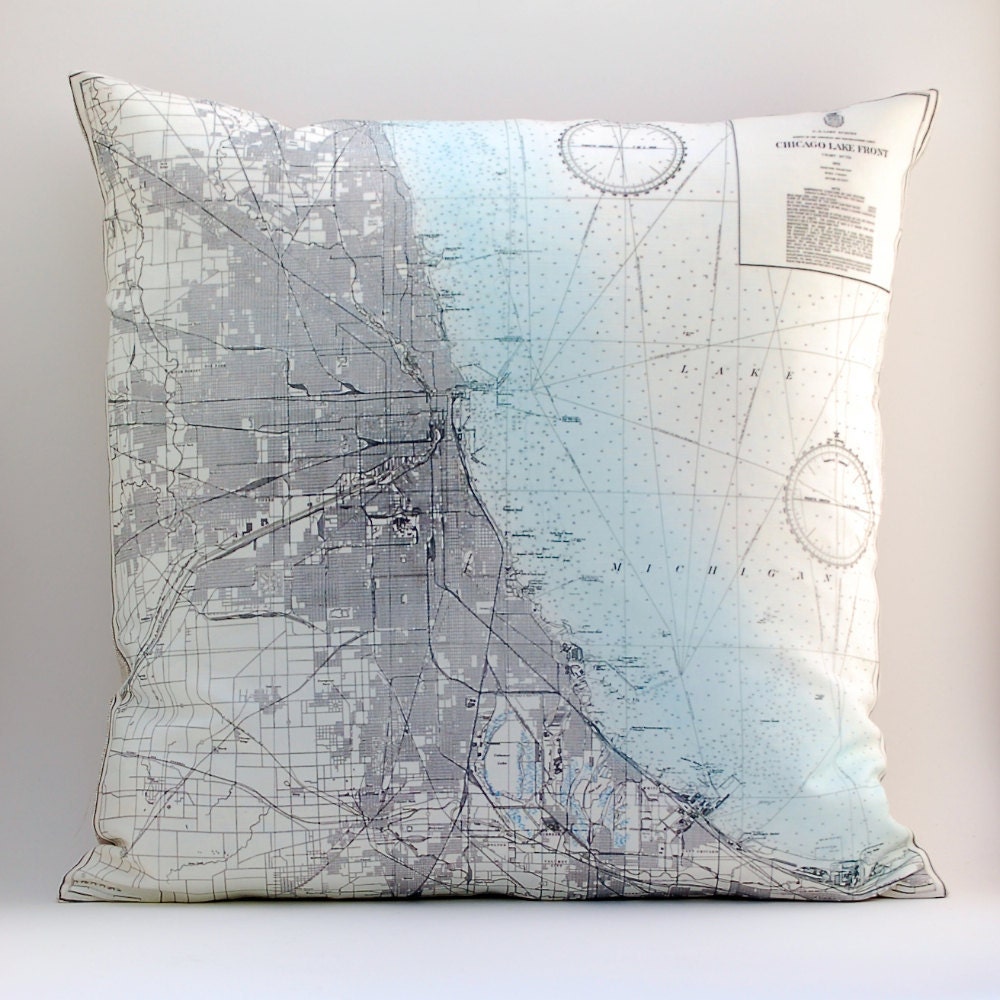 vintage CHICAGO Lake Front map pillow DIY KIT, made to order 16"x16" envelope-style