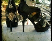 Custom Handmade Carlos Santana Stud spike Acrylic Rhinestone Swarovski  heels shoes Womens-7
