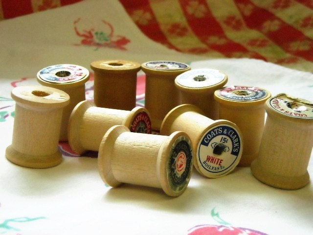 Vintage Lot of 10 Wooden Thread Spools---Creative Imagination