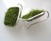Lush Green Grass Silver Square Earrings