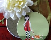 Girl and Dolly Pocket Mirror