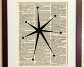 Atomic Burst Starburst- Art Print on Vintage Antique Dictionary Paper - Mid Century Modern Retro 50s