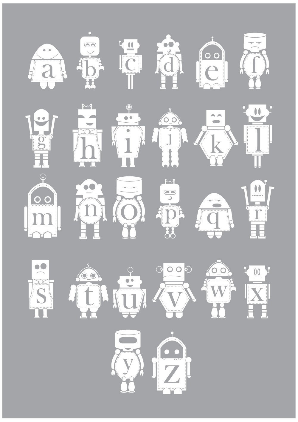 Robot Alphabet Poster - White