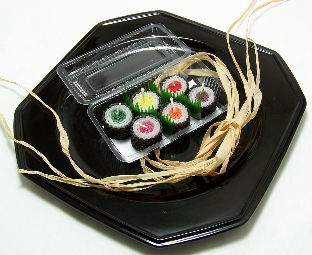 Sushi Kawaii Birthday Cake Toppers Cute Sushi Candles for Cupcakes 6 Colorful Hosomaki Sushi Candle Set Tekka Maki Sushi Birthday Party