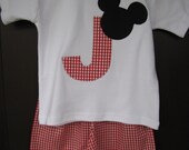 Mickey Ears with initial Tee & Shorts- Pants Available- 6M 12M 18M 2T 3T 4T 5T 6