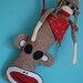 SOCK MONKEY CHRISTMAS STOCKING WITH FREE PERSONALIZED TAG
