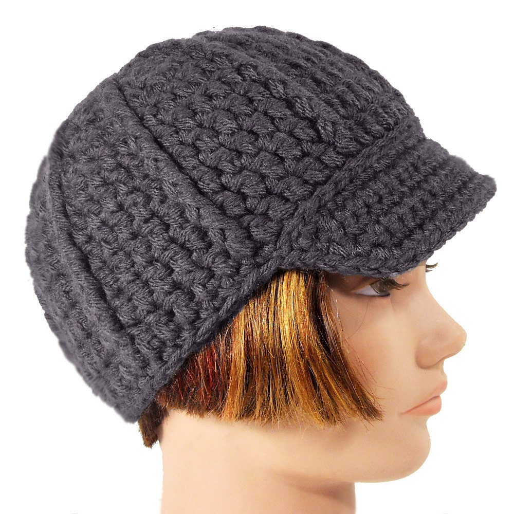 Gray Newsboy Style Hat with Visor