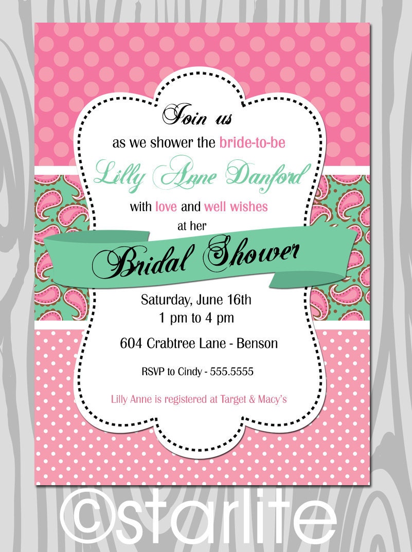 Bridal Shower invitation - DELIGHTFUL - Vintage Style - pink minty turquoise - bridal shower invitation - PRINTABLE - DIY