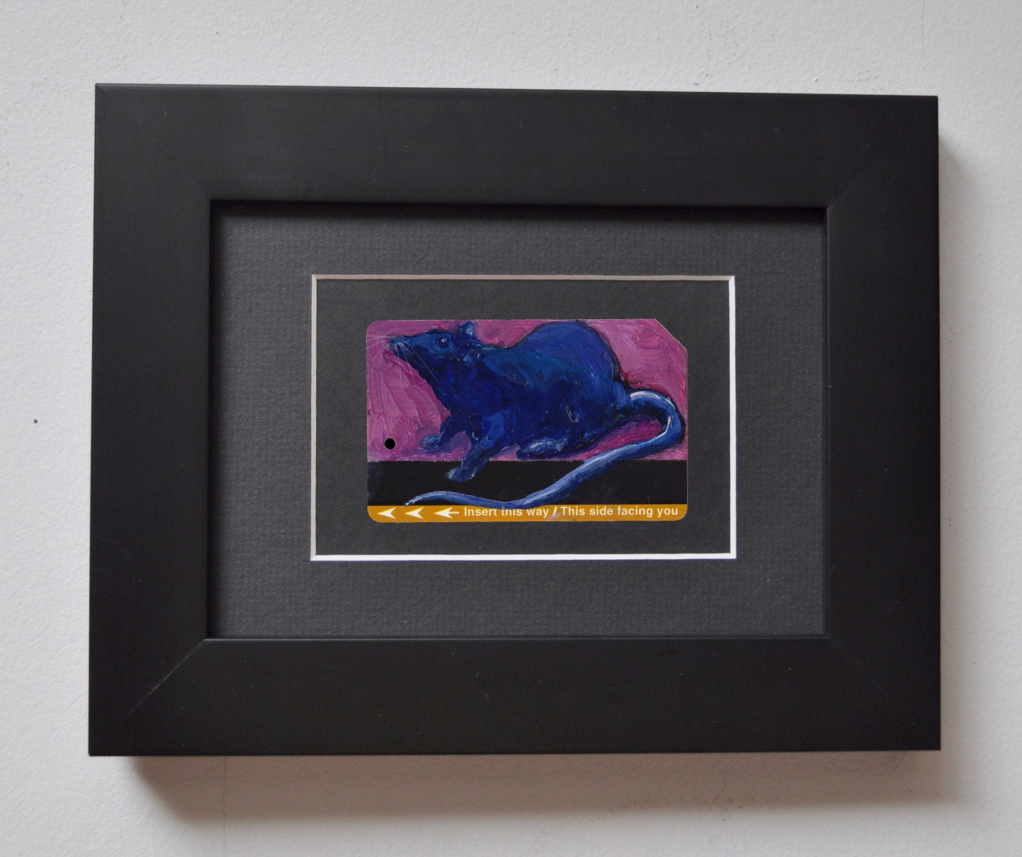 ART Original Oil Painting NYC Rat on Subway Card