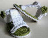 Baby Gladiator Sandal with vinyl sole leather shoe white green sage avacado flower button easter summer spring dress pea custom crochet
