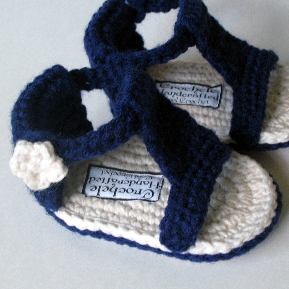 Baby Gladiator Sandal with Leather Sole shoe crochet summer spring easter dress blue cream yellow floral daisy navy royal toddler tot