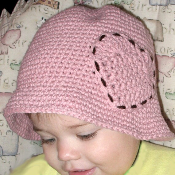 Sweetheart Bucket Hat sun summer spring valentines heart pink brown custom crochet applique adult child baby toddler teen
