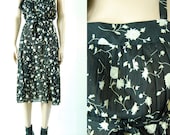 vintage 70s 80s semi sheer black n taupe FLORAL SUMMER DRESS new with tags