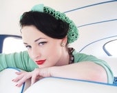Vintage Retro Pinup Hair Snood in Mint Green Crocheted from 1940's Design NEW Color - ArtheliasAttic