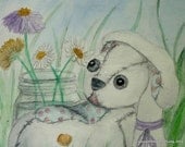 Bunny and Buttercups original watercolor 9 by 12 inch