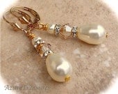 Bridal Champagne Pearl Earrings: Swarovski Crystal Golden Shadow Earrings, Rhinestones Dangles Gold, Bridesmaids, Wedding Jewelry