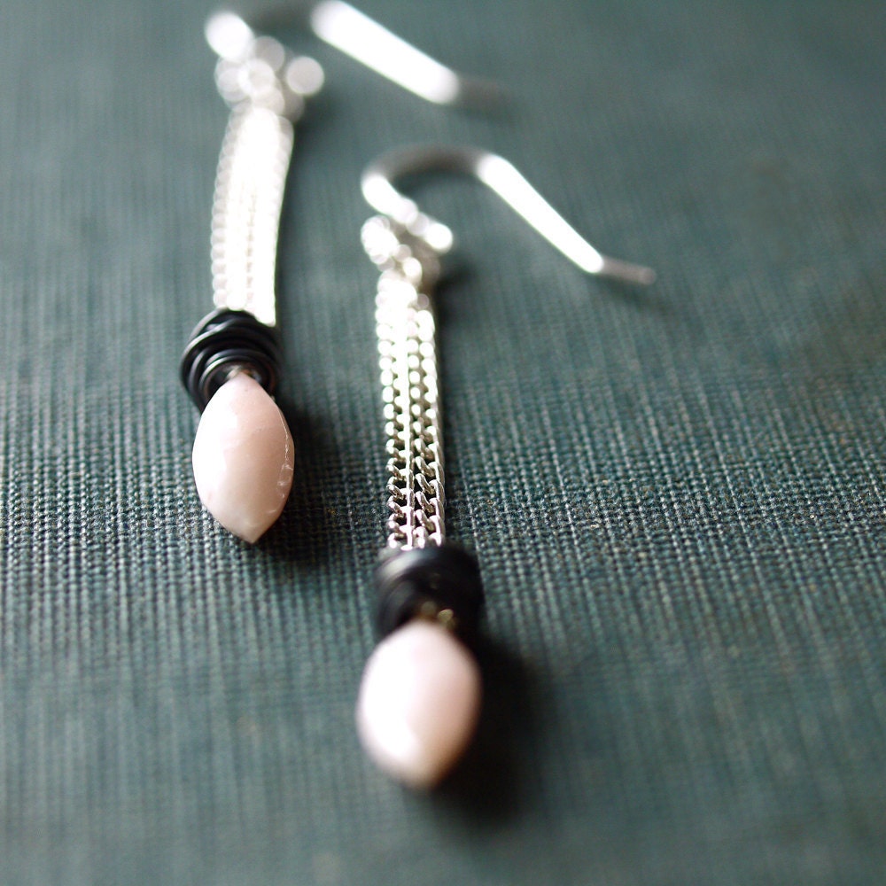 Delice Earrings - Pink Opal - Silver - Long