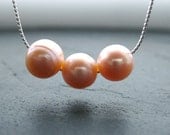 Apricot Pearl Necklace. Silver. Three Little Words