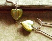 Pearl Heart Earrings. Chartreuse. Silver