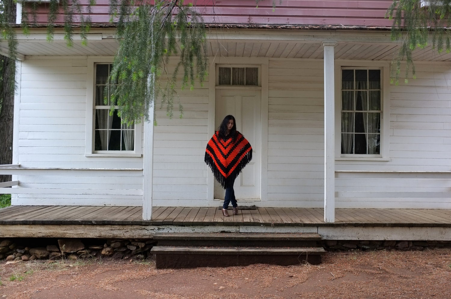 Vintage 70s Boho Fringe Shawl