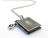 Antique Silver Book Locket Necklace, Reading Glasses, Avid Reader