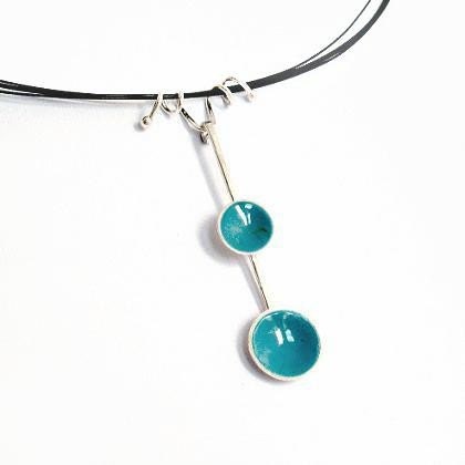 Necklace - Dual Pendants - Garnet / Enamelled Sterling Silver Dome