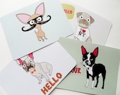 Chihuahua Note Card Set Dog Themed Pug Boston Terrier & French Bulldog