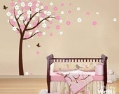 Wall Art Decal-Blooming Cherry Tree and Butterflies - Kids Nursery Vinyl Wall Decal Baby Sticker Room Decor
