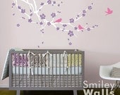 Kids Nursery Vinyl Wall Decal LARGE SIZE Cherry Blossom Branch and Birds - Baby Nursery Room Wall decal Kids Room Decor Art Sticker