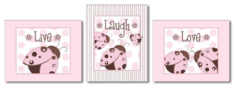 Set of 3 Wall Art Prints for girls Mod Ladybugs