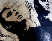 Textile art: Mixed media urban fiber art  - textile art wall hanging - Urban Angels