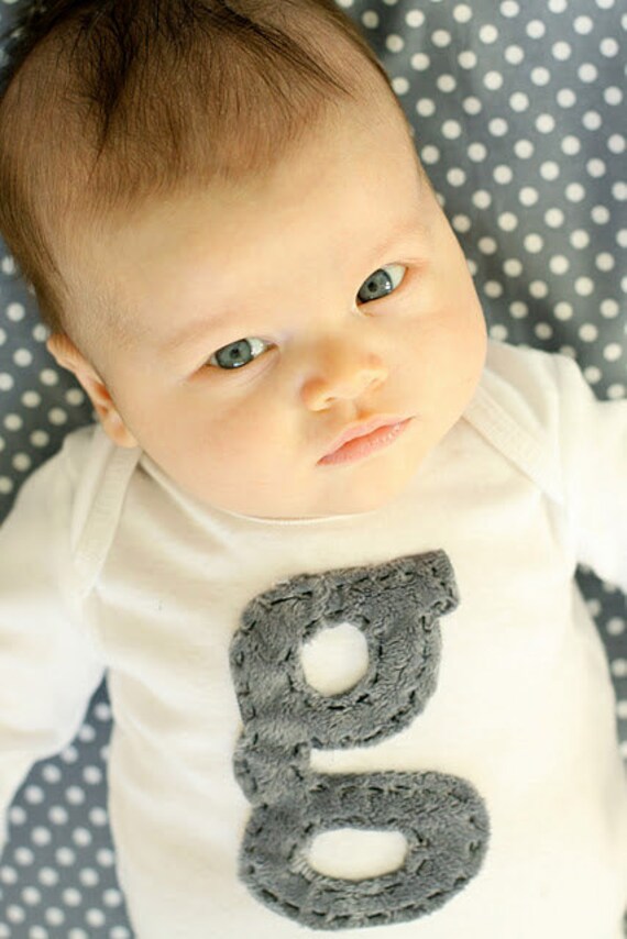 initial onesie.  monogrammed shirt for your favorite little guy or gal.  coupon available.