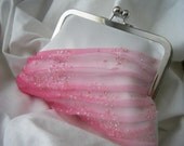 Spring wedding Clutch -- the Tulla clutch  in white satin with ombre pink netting