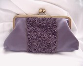 Smoky purple satin and rosette clutch -- the Grace Clutch -- available in other colors - mother of the bride - maid of honor