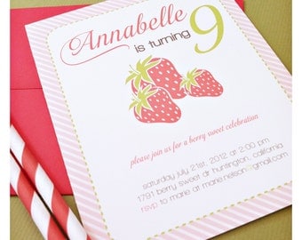 berry sweet. strawberry birthday invitation. printed and handmade.